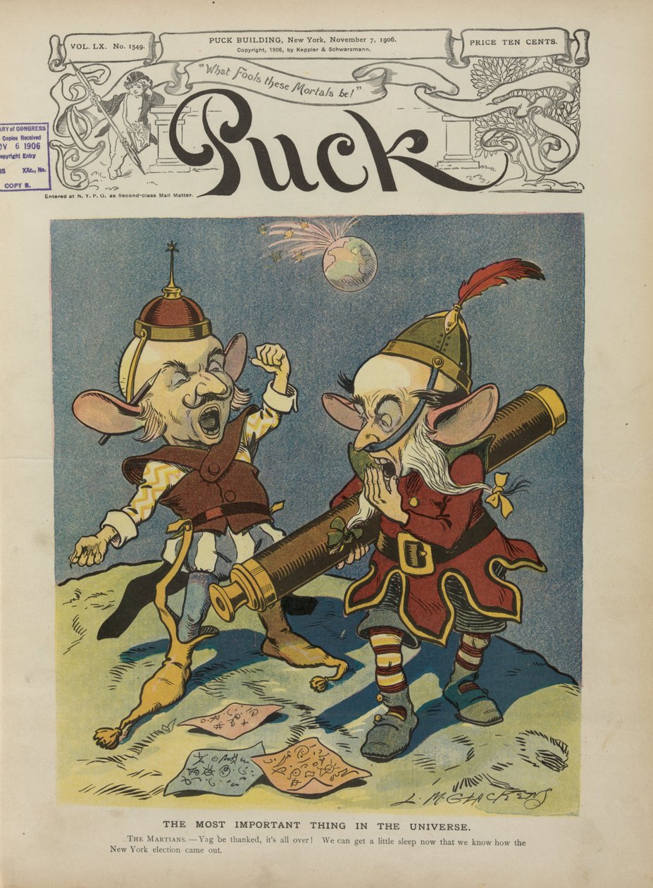 Puckcover, der fejrer Charles Evans Hughes valgt til guvernør i New York, 1906 (magasin) af Louis Glackens