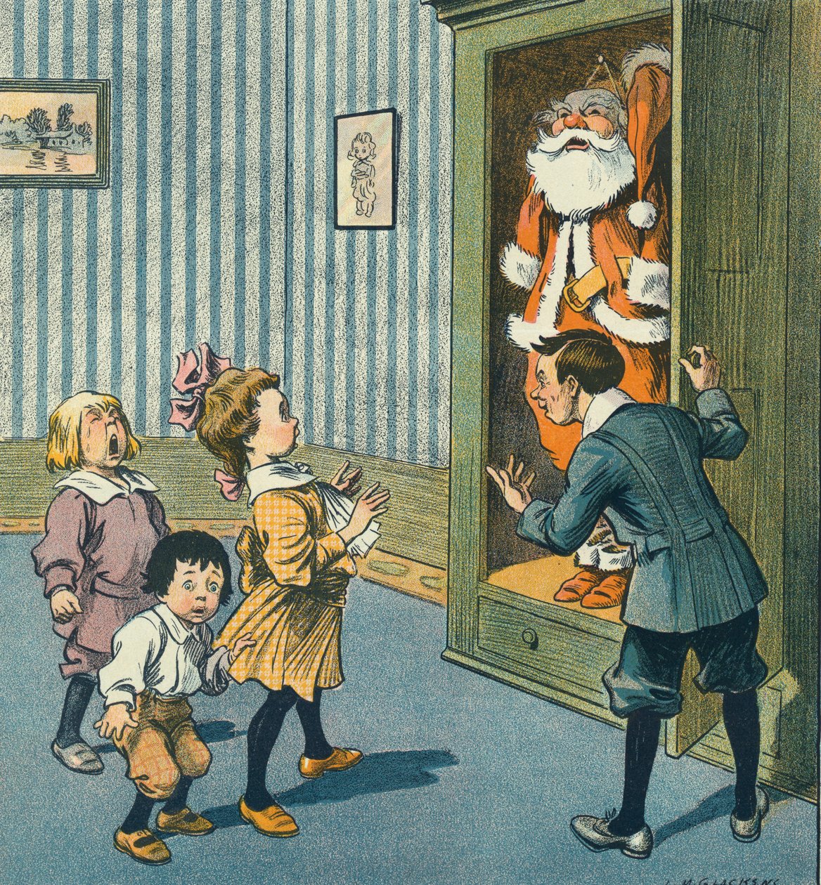 Julemanden opdaget i skabet, 20. århundrede (print) af Louis Glackens