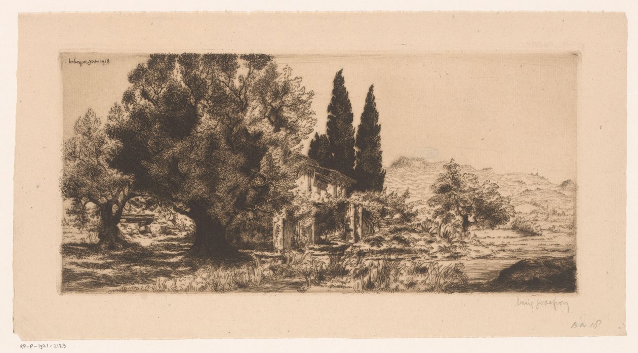 Gezicht op Les Lecques og Saint-Cyr-sur-Mer Les Lecques juni 1918 (titel på objekt) af Louis Godefroy (signed by artist)