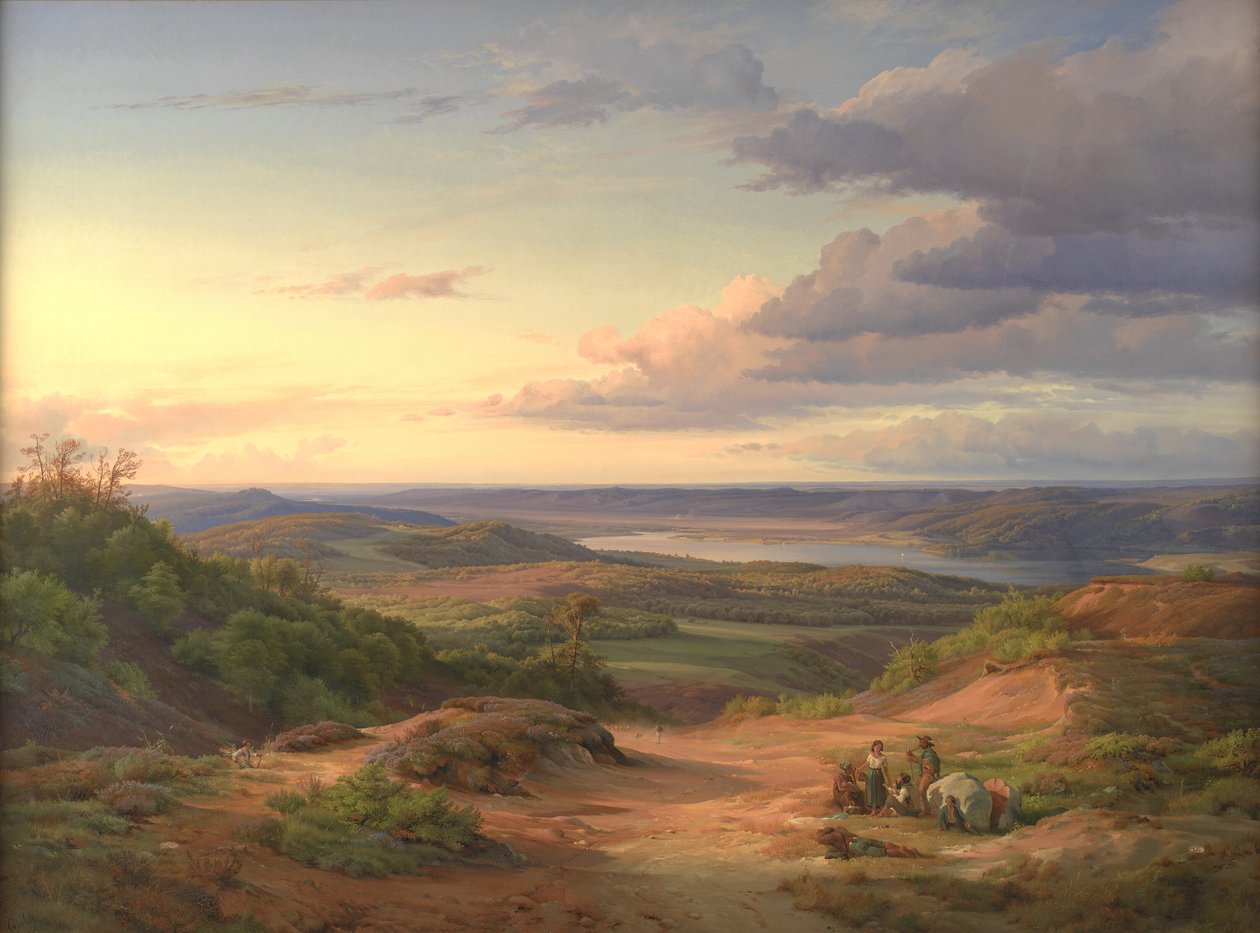 Et Landskab nær Himmelbjerget, Jylland. I forgrunden en sigøjnerfamilie af Louis Gurlitt