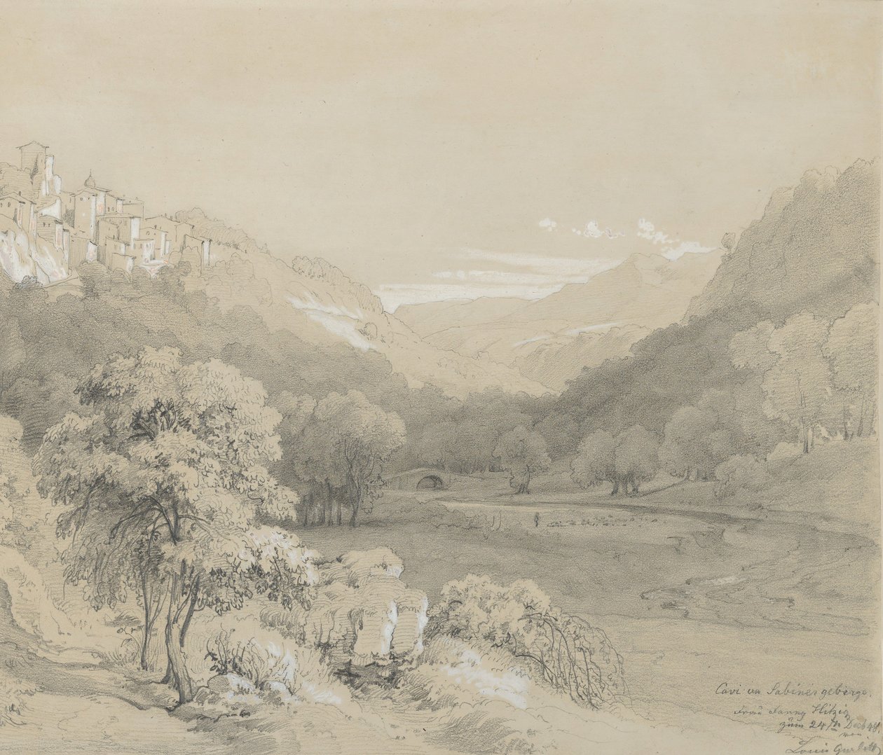 En udsigt over Cavi i Sabine Hills, 1848. af Louis Gurlitt