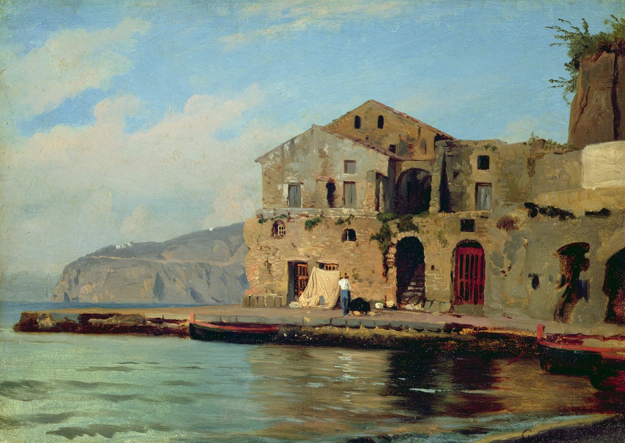 Beach House at Sorrento (olie på papir på lærred) af Louis Gurlitt