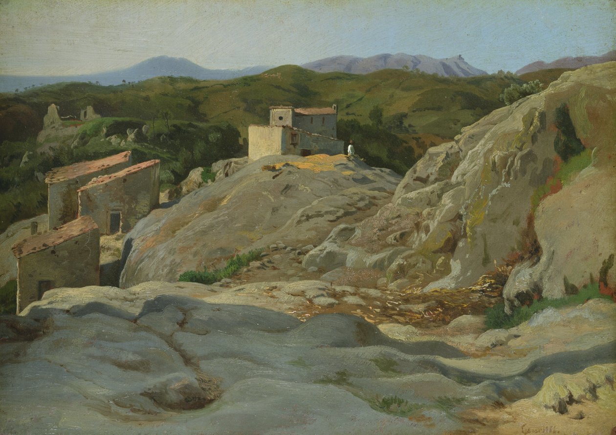 Italiensk landsby (olie på lærred) af Louis Gurlitt