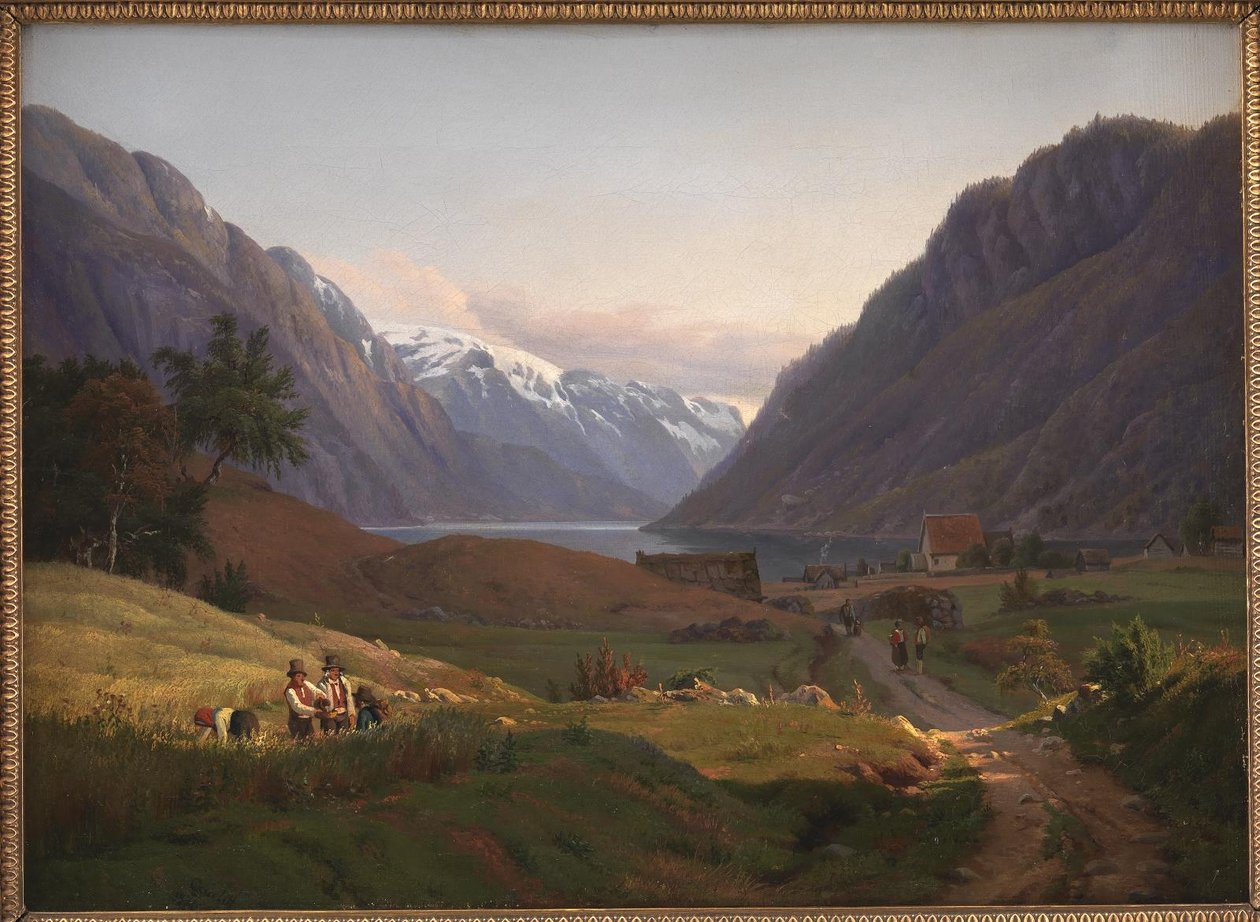 Udsigt over Odda ved Sør-fjorden i Hardanger, Norge. Morgen lys af Louis Gurlitt