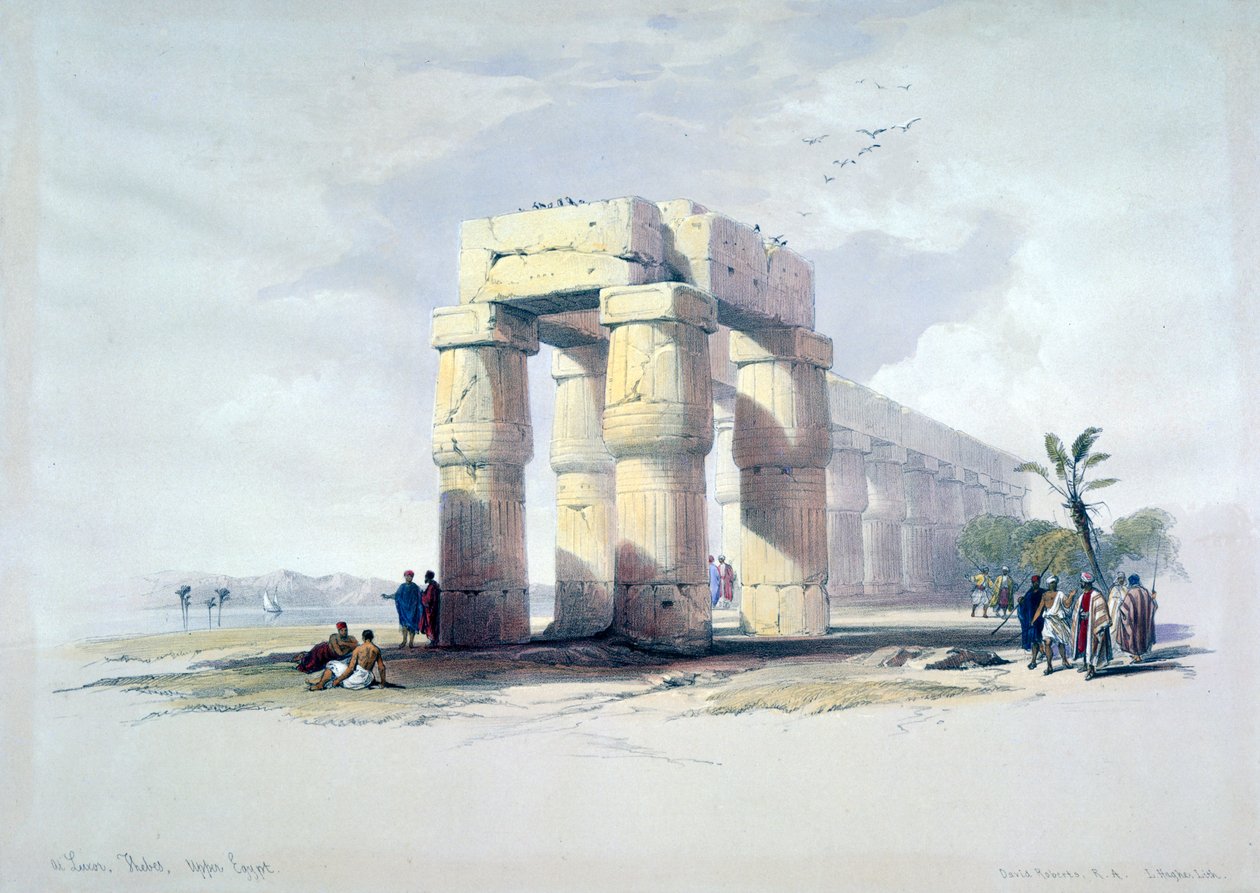 Ved Luxor, Theben, Øvre Egypten, 1800-tallet af Louis Haghe