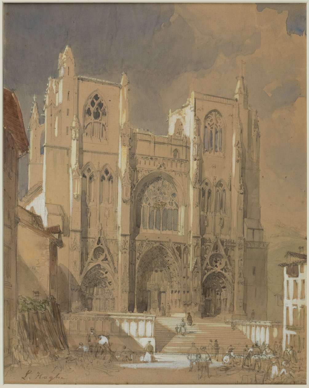 St. Maurice-katedralen, Vienne (blæk og blyant og akvarel på papir) af Louis Haghe