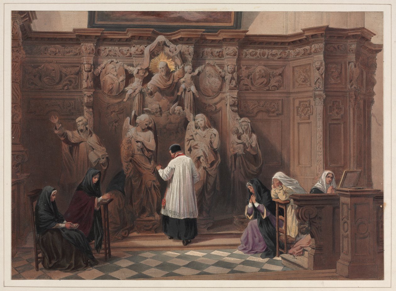 Confessional, St. Paul Church, Antwerpen, 1838. af Louis Haghe