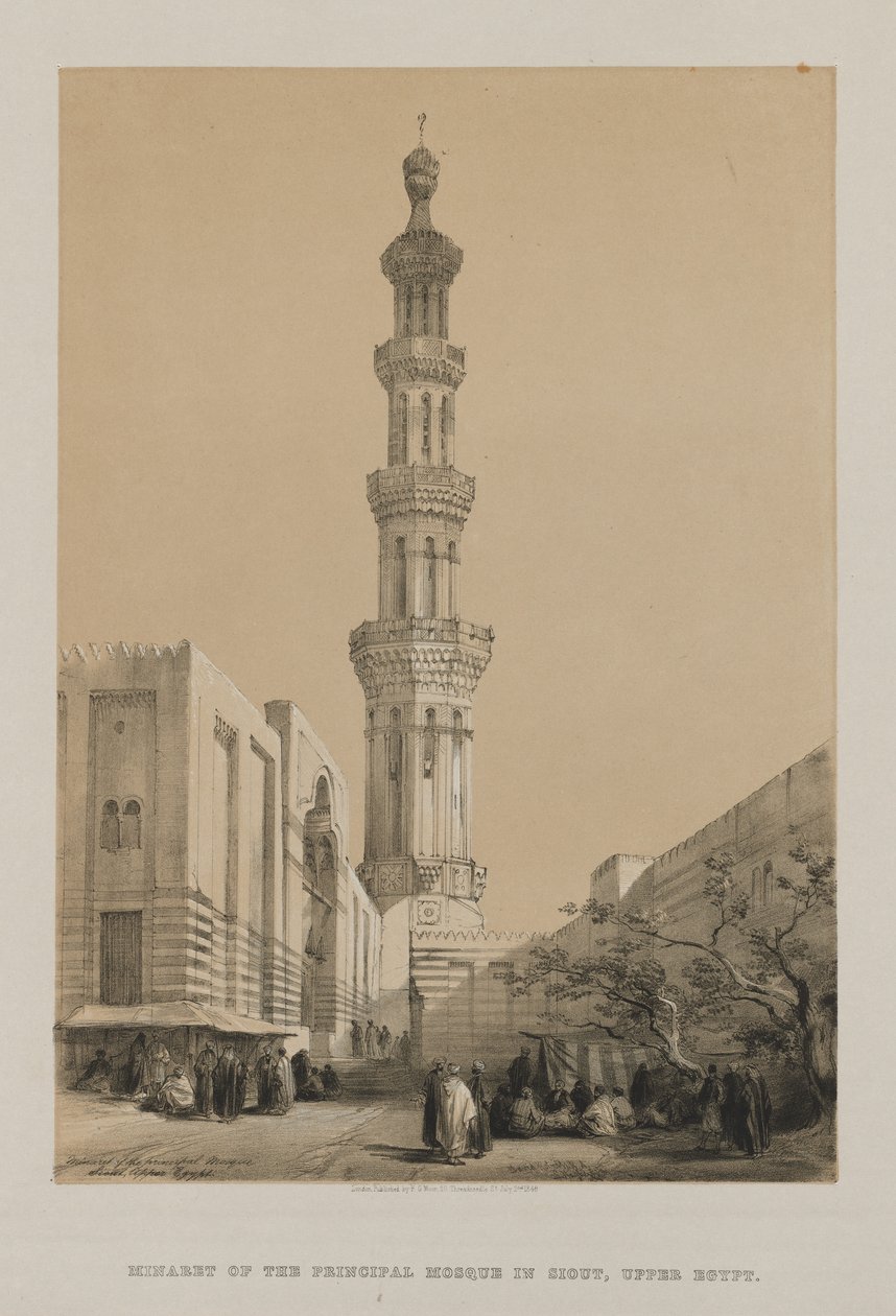 Egypten og Nubien, bind III: Minaret af hovedmoskeen Siout, Øvre Egypten, 1849. af Louis Haghe