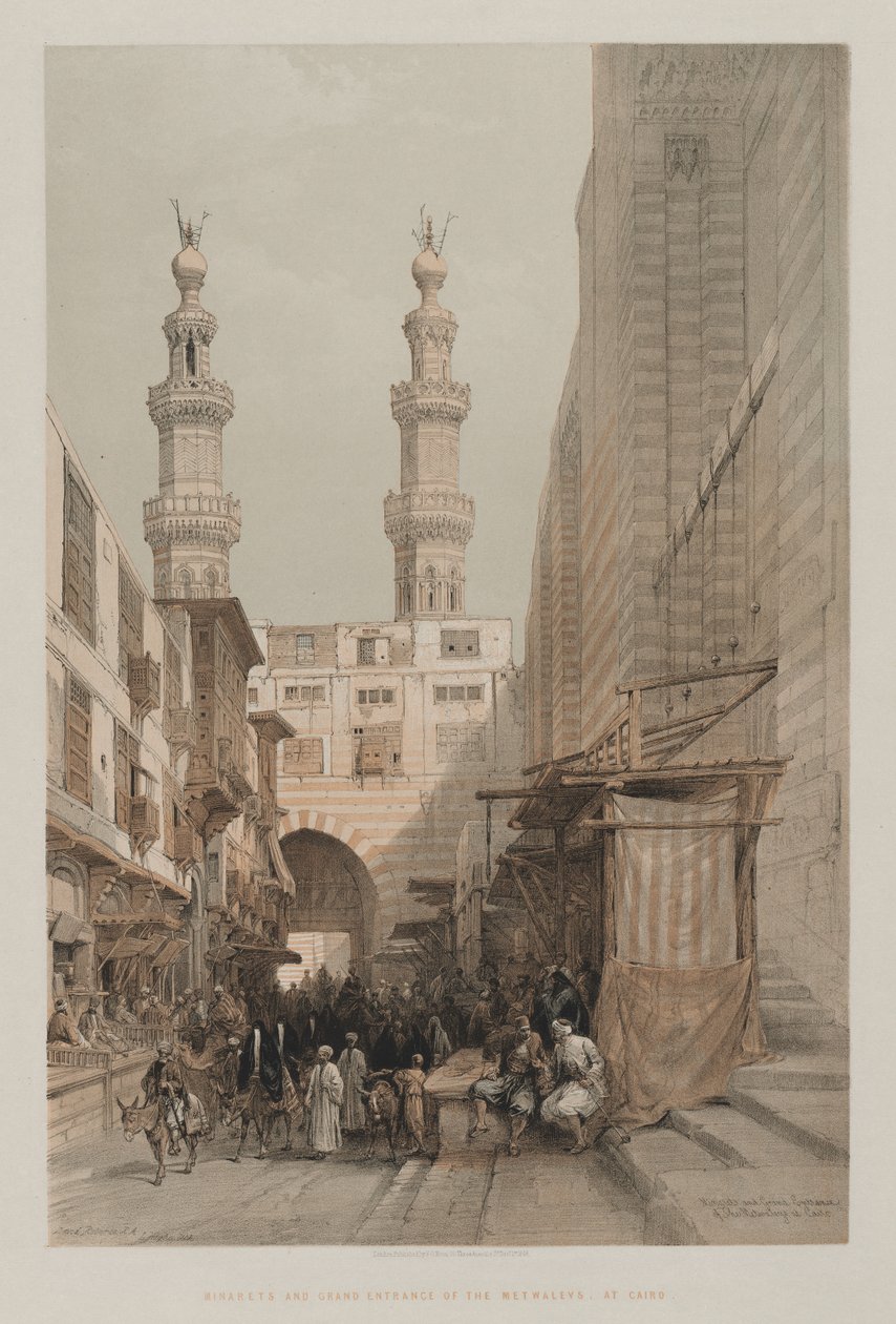 Egypten og Nubien, bind III: Minarets, and Grand Entrance of the Metwaleys, i Cairo af Louis Haghe