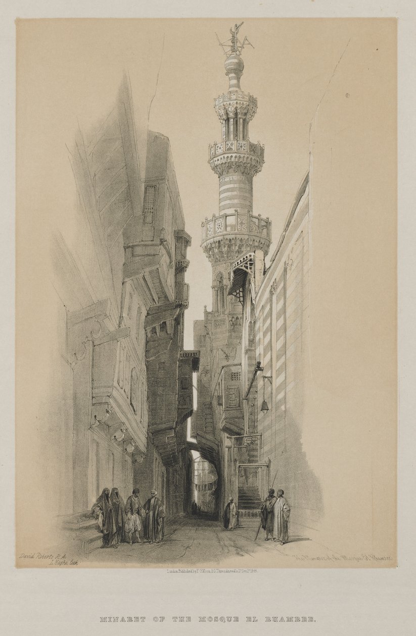 Egypten og Nubien, bind III: Minareten af moskeen El Rhamree, 1848. af Louis Haghe