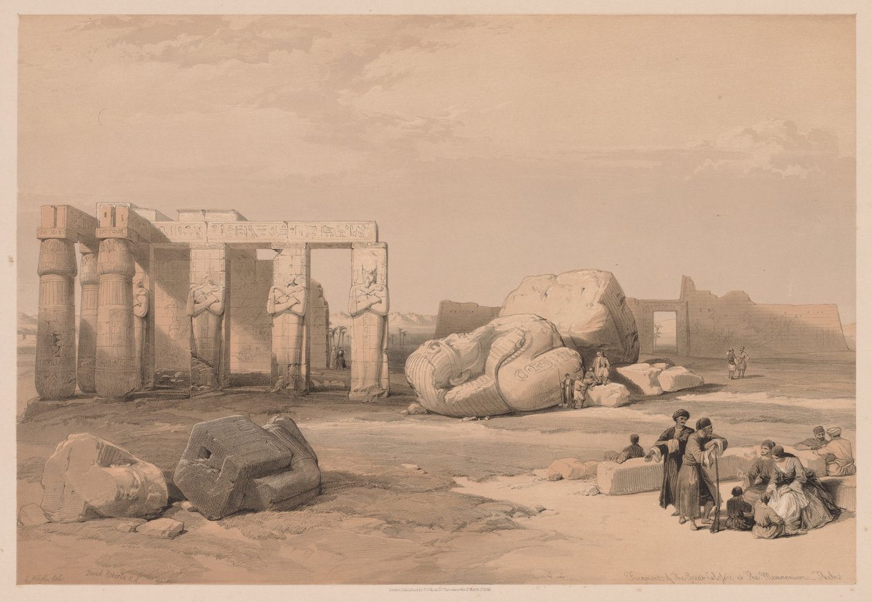 Egypten og Nubien: bind II - nr. 4, Fragmenter af de store kolosser, ved Memnonium, 1838. af Louis Haghe