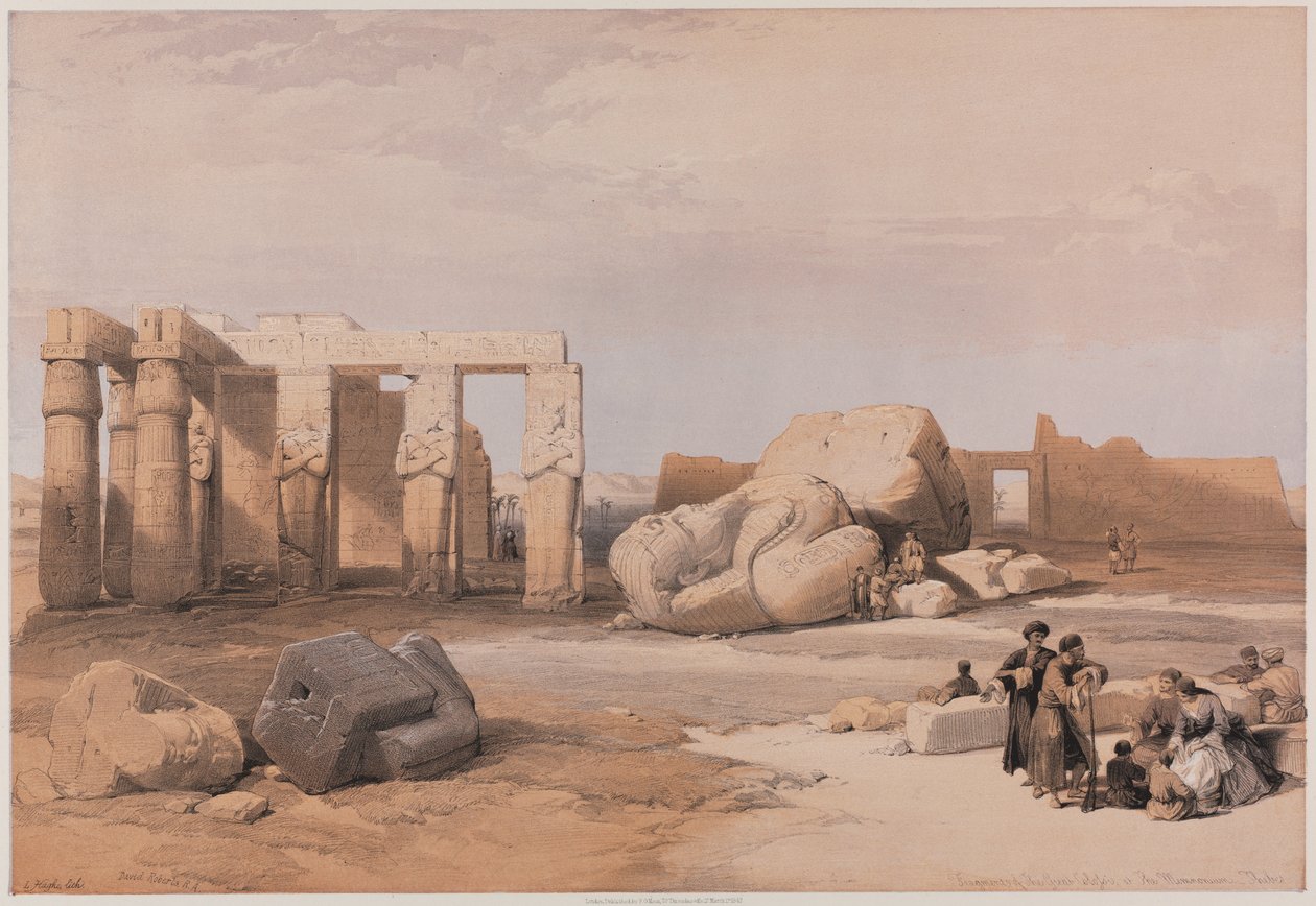 Egypten og Nubien, bind II: Fragmenter af de store kolosser ved Memnonium, Theben, 1847. af Louis Haghe