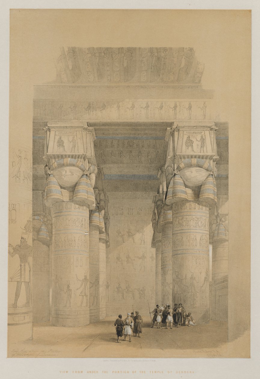 Egypten og Nubien, bind II: Udsigt fra under portikken af Dendera-templet af Louis Haghe