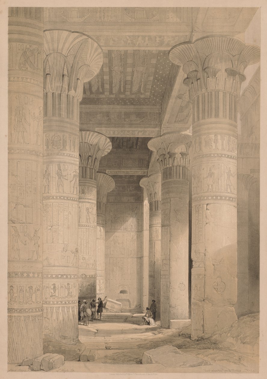 Egypten og Nubien: Bind I - Frontispice, View under the Grand Portico, Philae af Louis Haghe