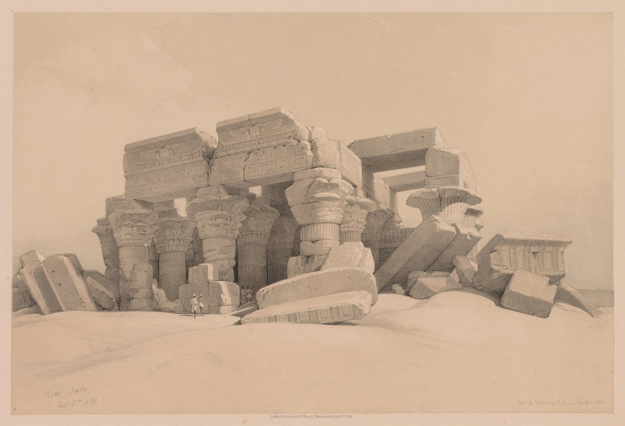 Egypten og Nubien: Bind I - nr. 1, nr. 2, Rester af portikoen af Kom Ombo-templet af Louis Haghe