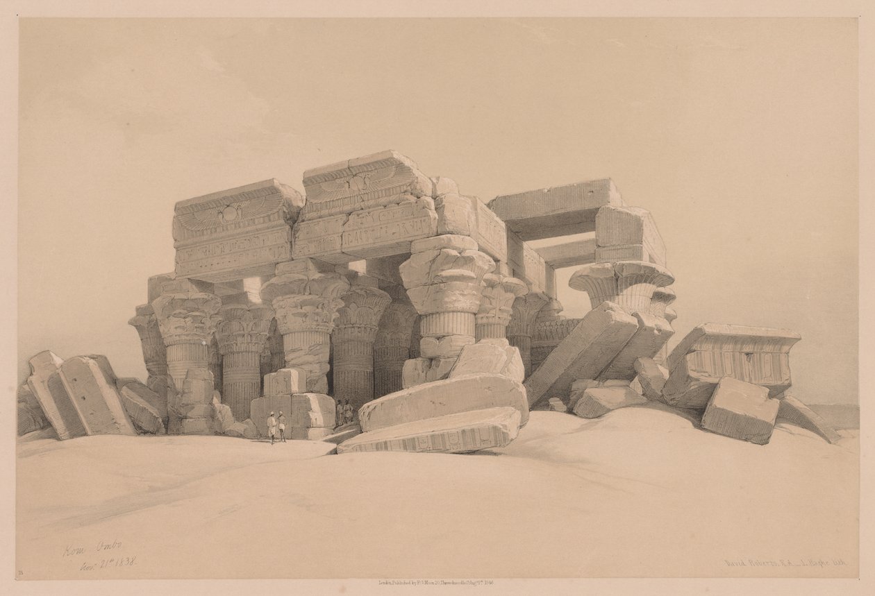 Egypten og Nubien: Bind I - nr. 1, nr. 2, Rester af portikoen af Kom Ombo-templet, 1838. af Louis Haghe