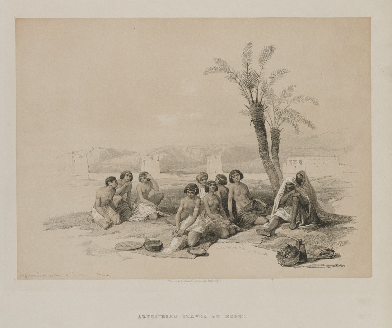 Egypten og Nubien, bind I: Abessinske slaver hviler ved Korti-Nubia af Louis Haghe