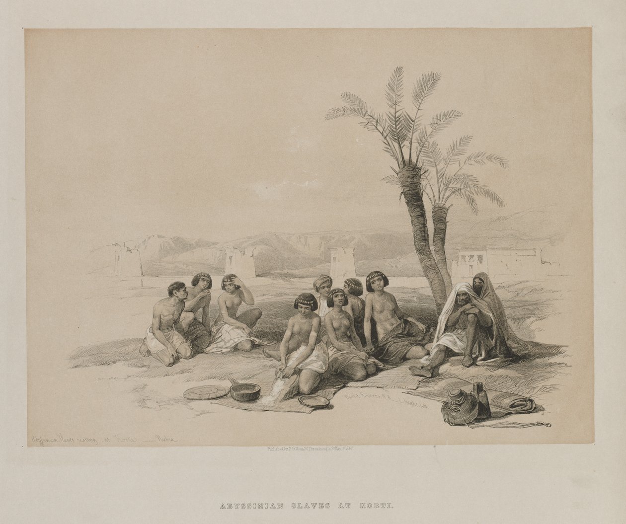 Egypten og Nubien, bind I: Abessinske slaver hviler ved Korti-Nubia, 1847. af Louis Haghe