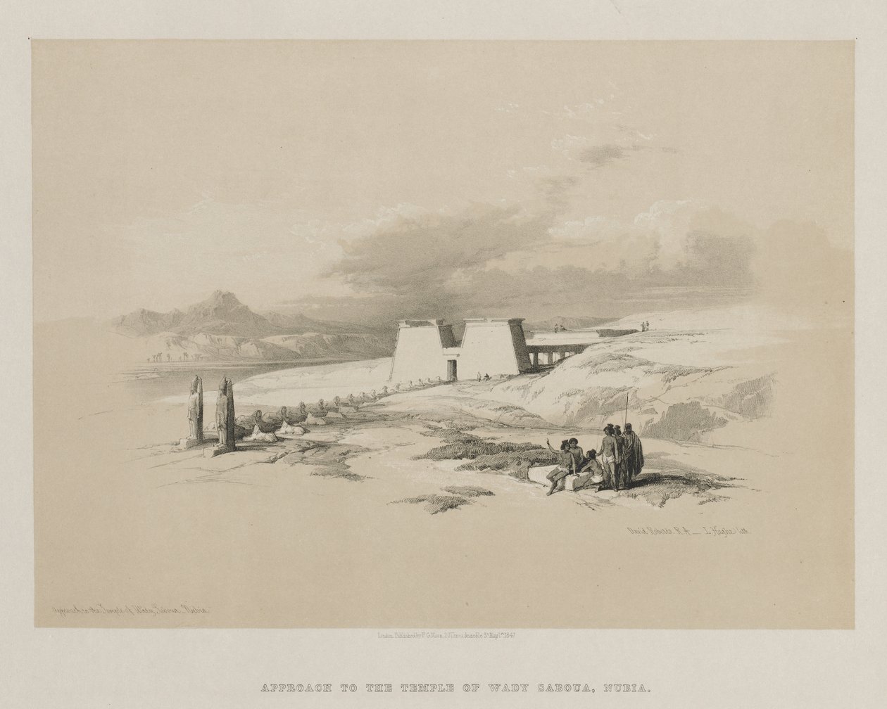 Egypten og Nubien, bind I: Tilnærmelse til Wady Sabouas tempel, Nubien, 1847. af Louis Haghe