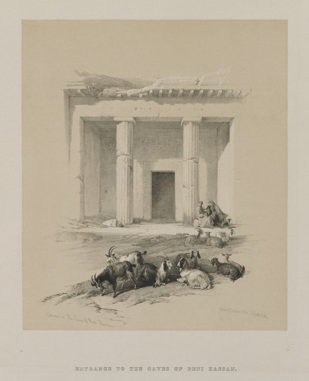 Egypten og Nubien, bind I: Indgangen til Beni-Hasans huler, 1847. af Louis Haghe