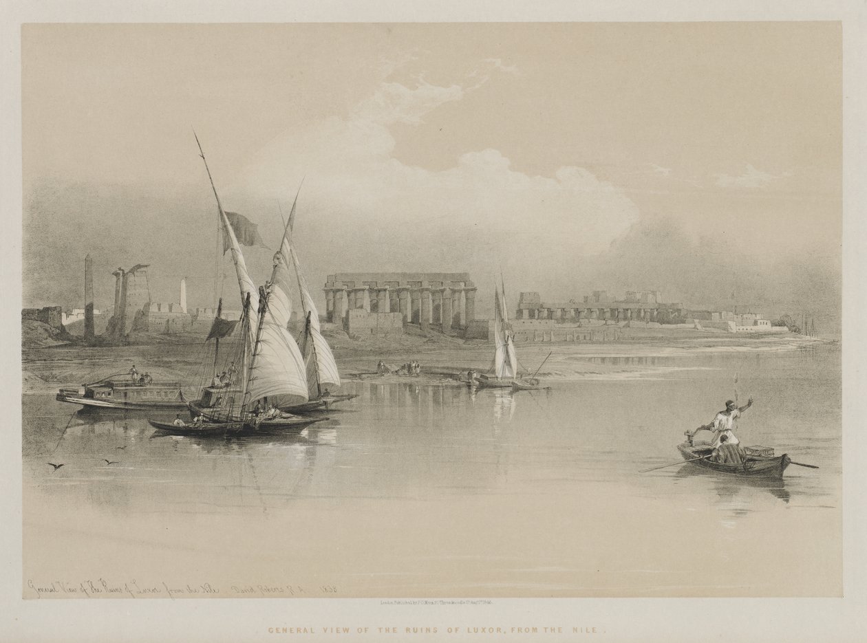 Egypten og Nubien, bind I: Overblik over ruinerne af Luxor, fra Nilen, 1846. af Louis Haghe