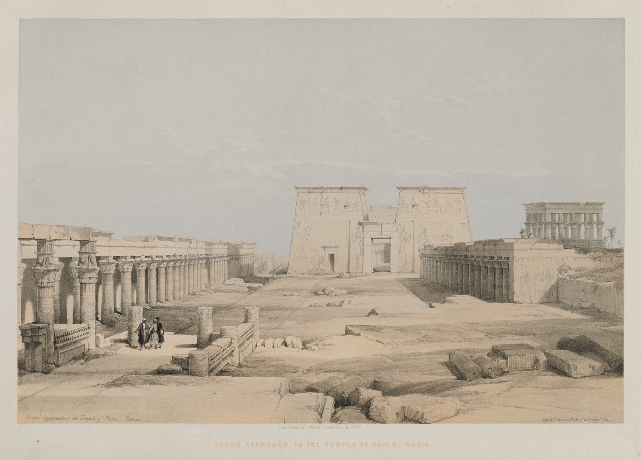 Egypten og Nubien, bind I: Grand Approach to the Temple of Philae, Nubia af Louis Haghe
