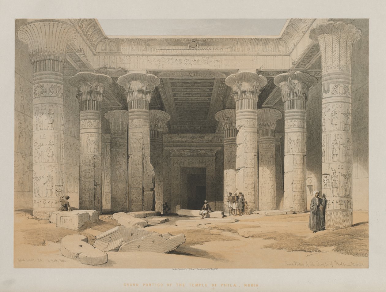 Egypten og Nubien, bind I: Grand Portico of the Temple of Philae, Nubia af Louis Haghe