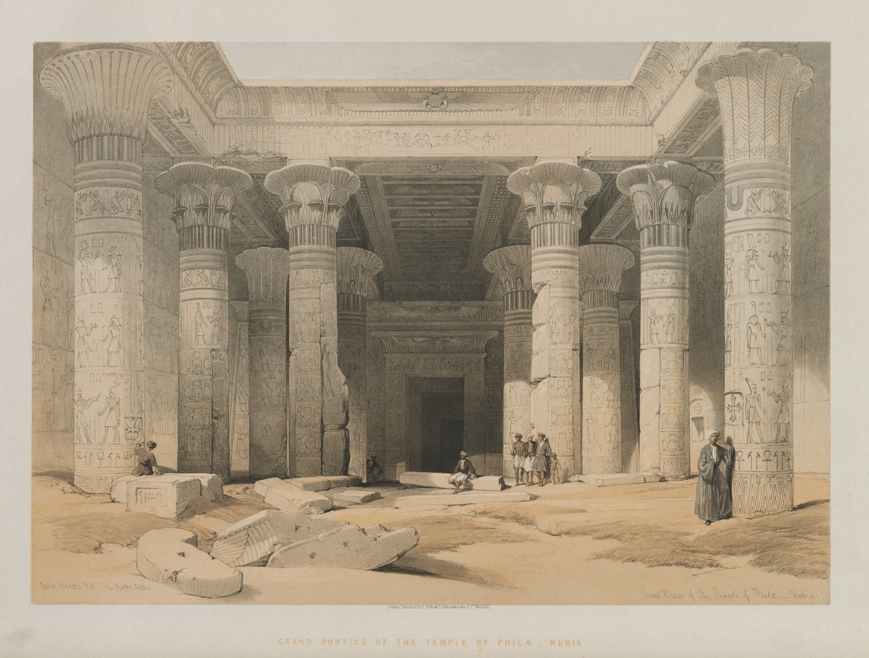 Egypten og Nubien, bind I: Grand Portico of the Temple of Philae, Nubia, 1847. af Louis Haghe