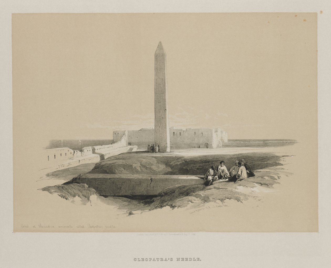 Egypten og Nubien, bind I: Obelisk i Alexandria, almindeligvis kaldet Cleopatras Needle, 1846. af Louis Haghe