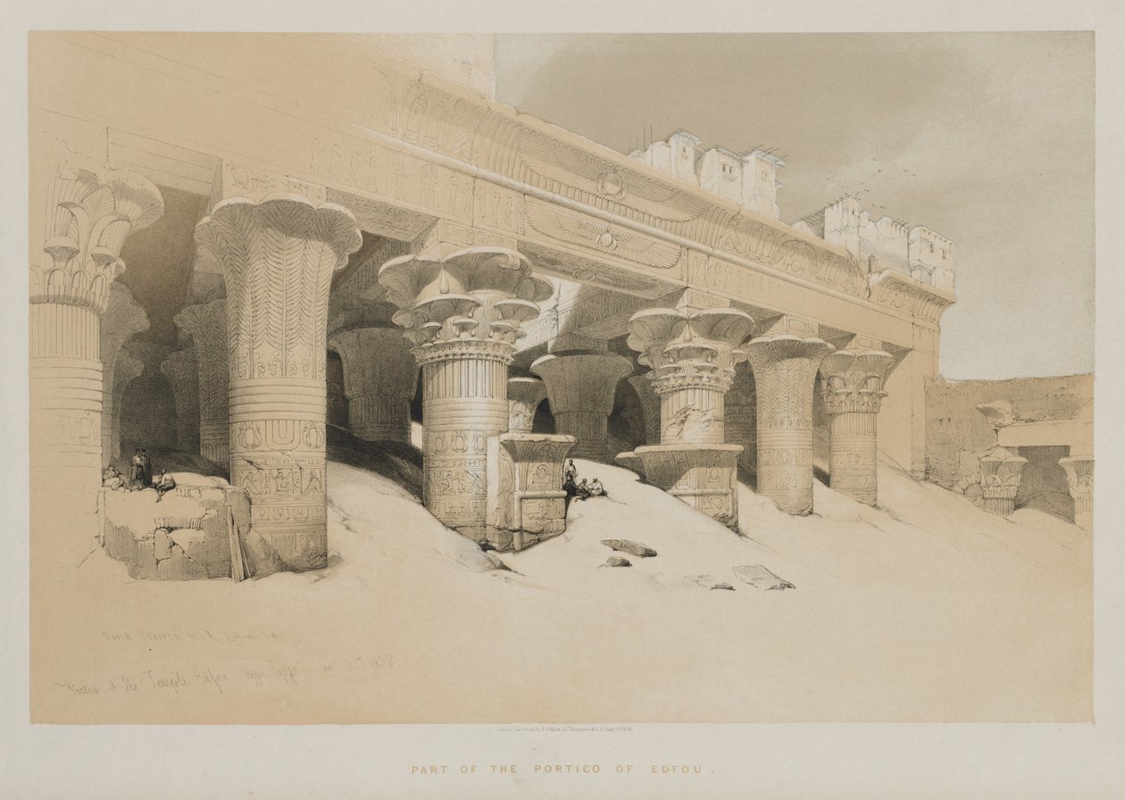 Egypten og Nubien Bind I: Portico of the Temple Edfou, Øvre Egypten af Louis Haghe