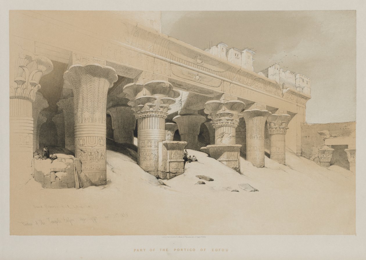 Egypten og Nubien bind I: Portico of the Temple Edfou, Øvre Egypten, 1846. af Louis Haghe