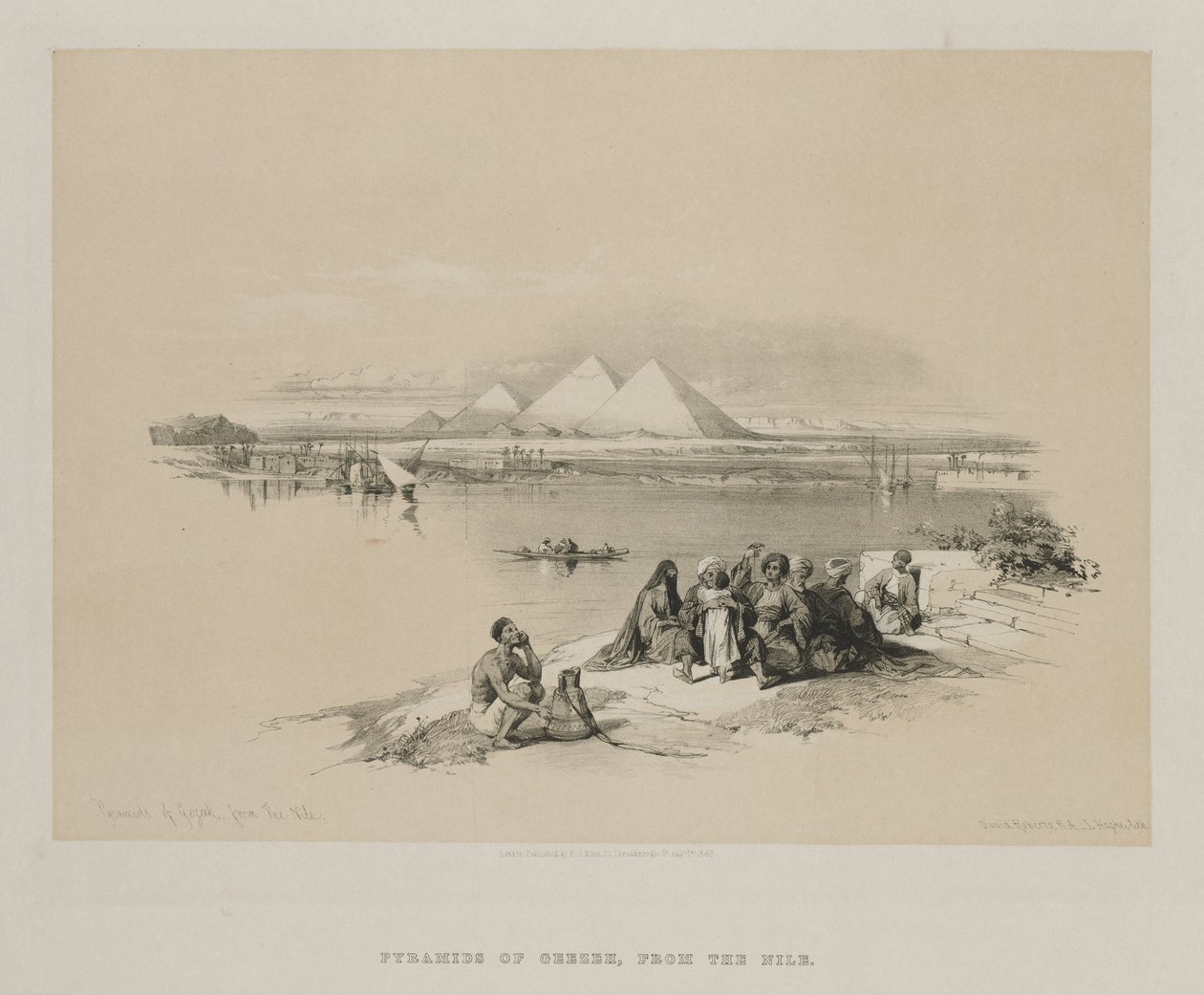 Egypten og Nubien, bind I: Pyramids of Geezeh, fra Nilen, 1846. af Louis Haghe