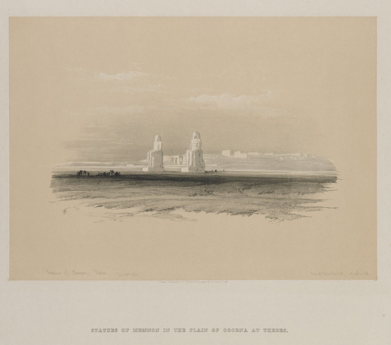 Egypten og Nubien, bind I: Statuer af Memnon, Theben, 1846. af Louis Haghe