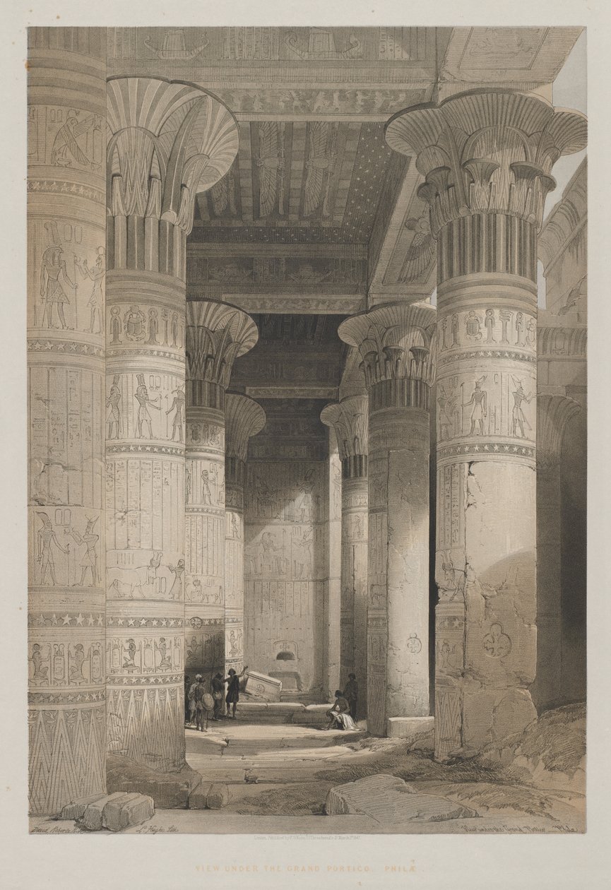 Egypten og Nubien, bind I: Udsigt under templets store portik, Philae af Louis Haghe