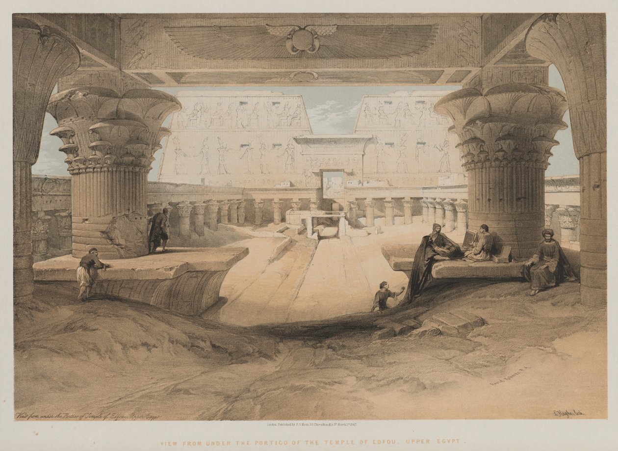 Egypten og Nubien, bind I: Udsigt fra under portikken af Edfou-templet, Øvre Egypten af Louis Haghe