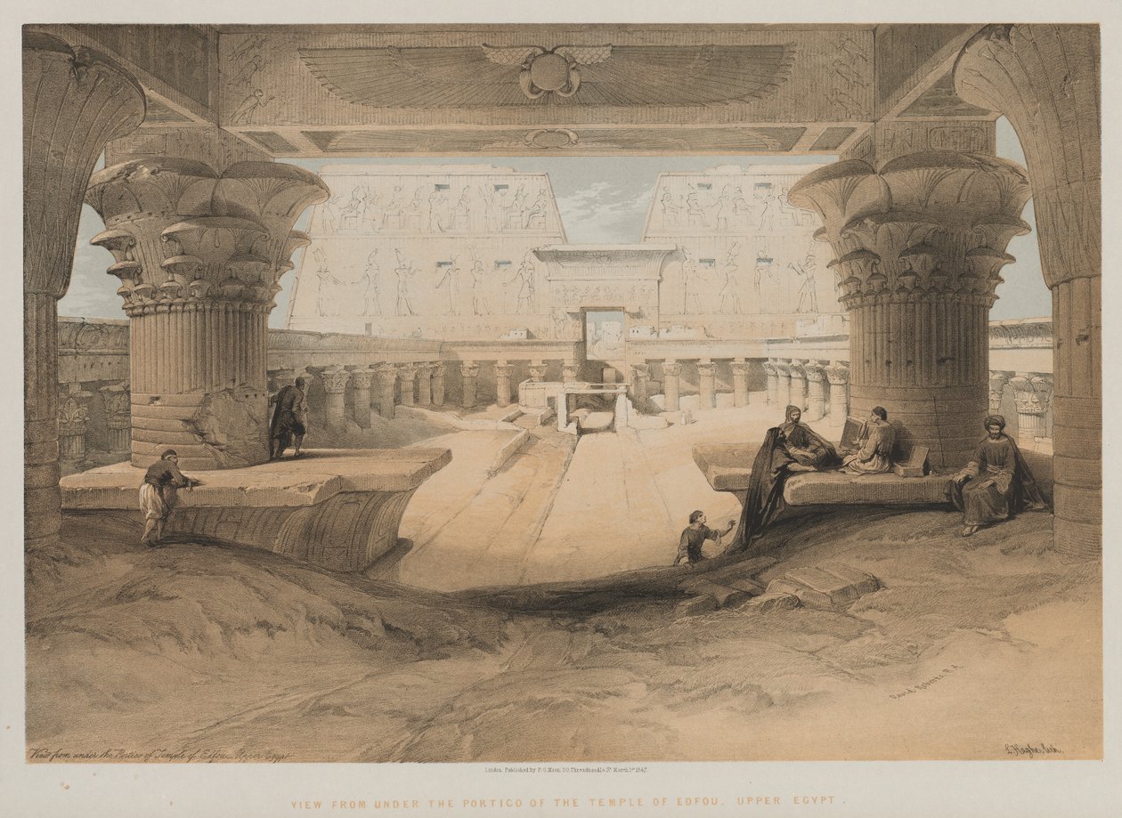 Egypten og Nubien, bind I: Udsigt fra under portikoen af Edfou-templet, Øvre Egypten, 1847. af Louis Haghe