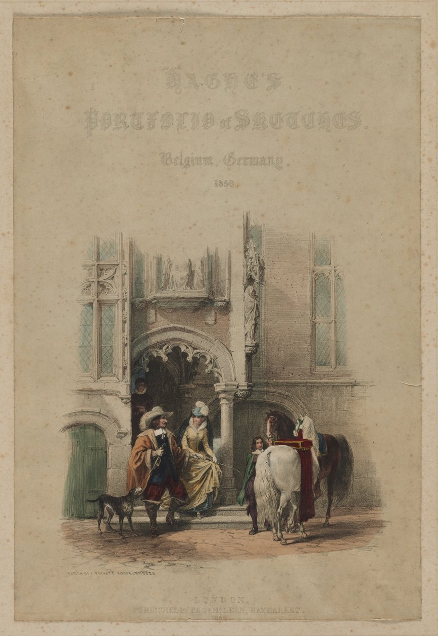 Haghes Portfolio af Skitser. Belgien. Tyskland, bind. III: Titelblad, på en dør, del af en udsigt, Veranda til et privat hus, Brügge af Louis Haghe