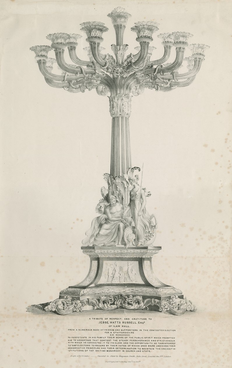 Ilam Hall - Kandelaber: litografi, 1832 af Louis Haghe