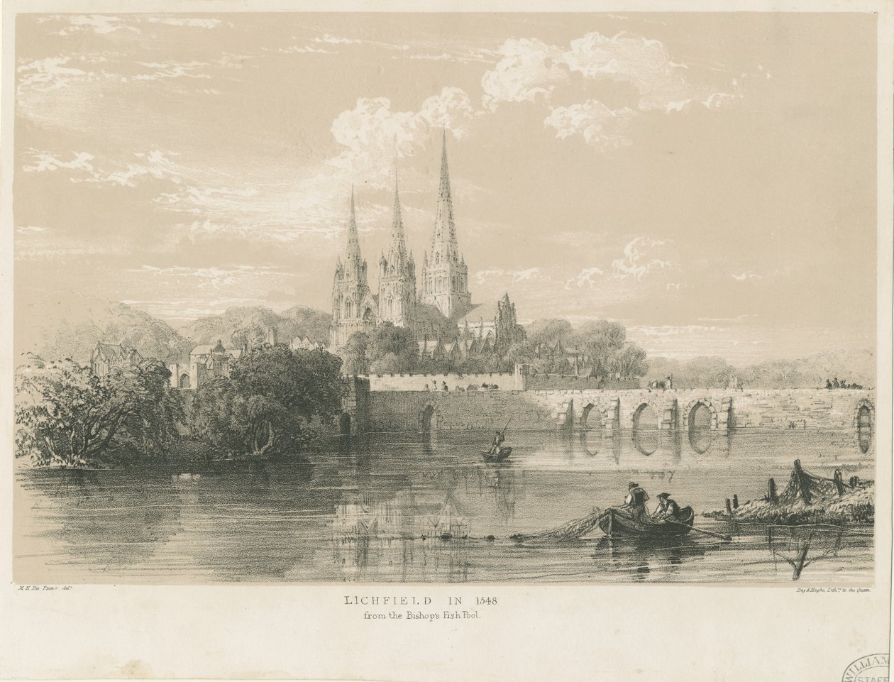 Lichfield Cathedral - South West View: tonet litografi, 1548 af Louis Haghe