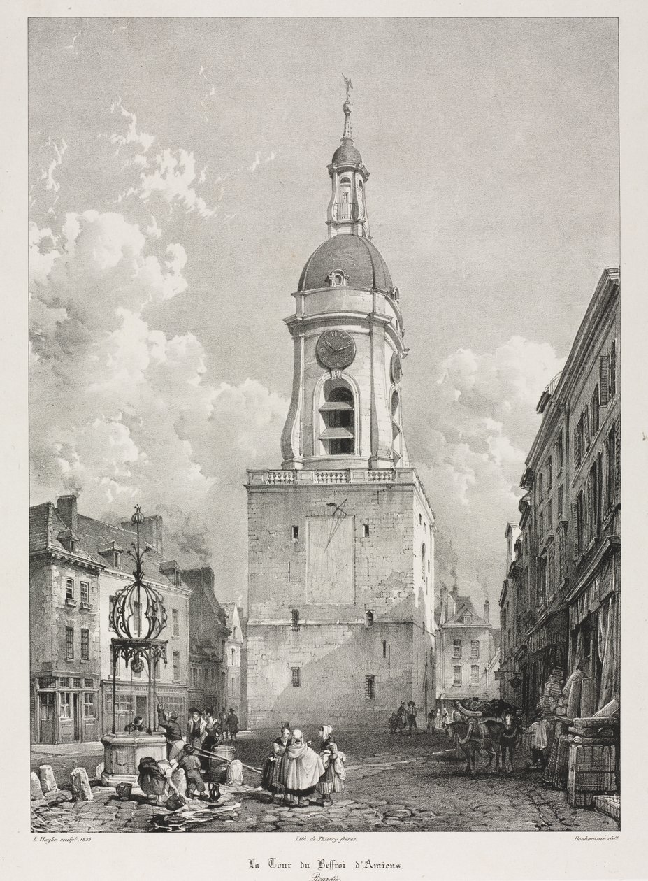 Maleriske og romantiske rejser i det gamle Frankrig, Picardie: Klokketårnet i Amiens, Picardie, efter François Bonhommé (fransk, 1809-1881) ) af Louis Haghe