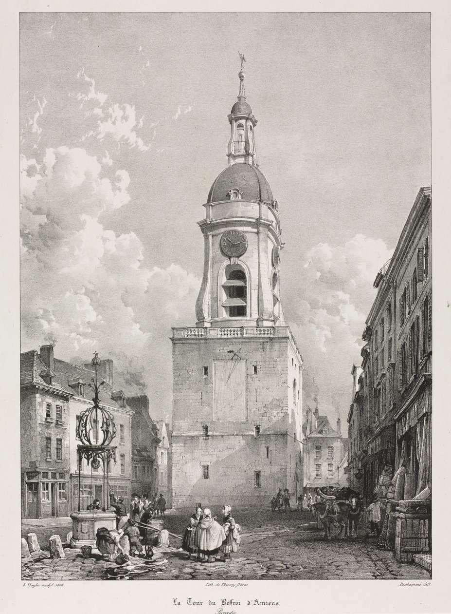 Maleriske og romantiske rejser i det gamle Frankrig, Picardie: Klokketårnet i Amiens..., 1835. af Louis Haghe