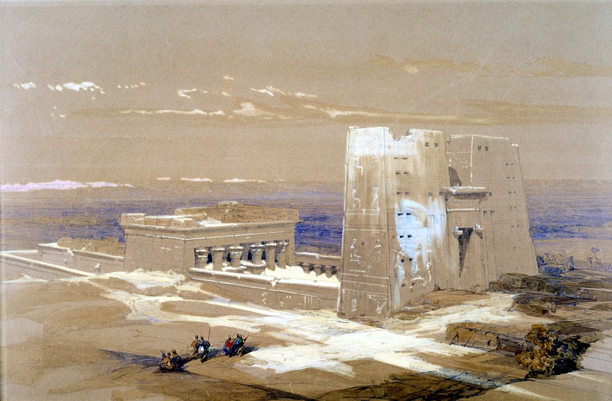 Sandstentemplet i Edfu, dedikeret til den falkehovedede gud Horus, Egypten, 1838 af Louis Haghe