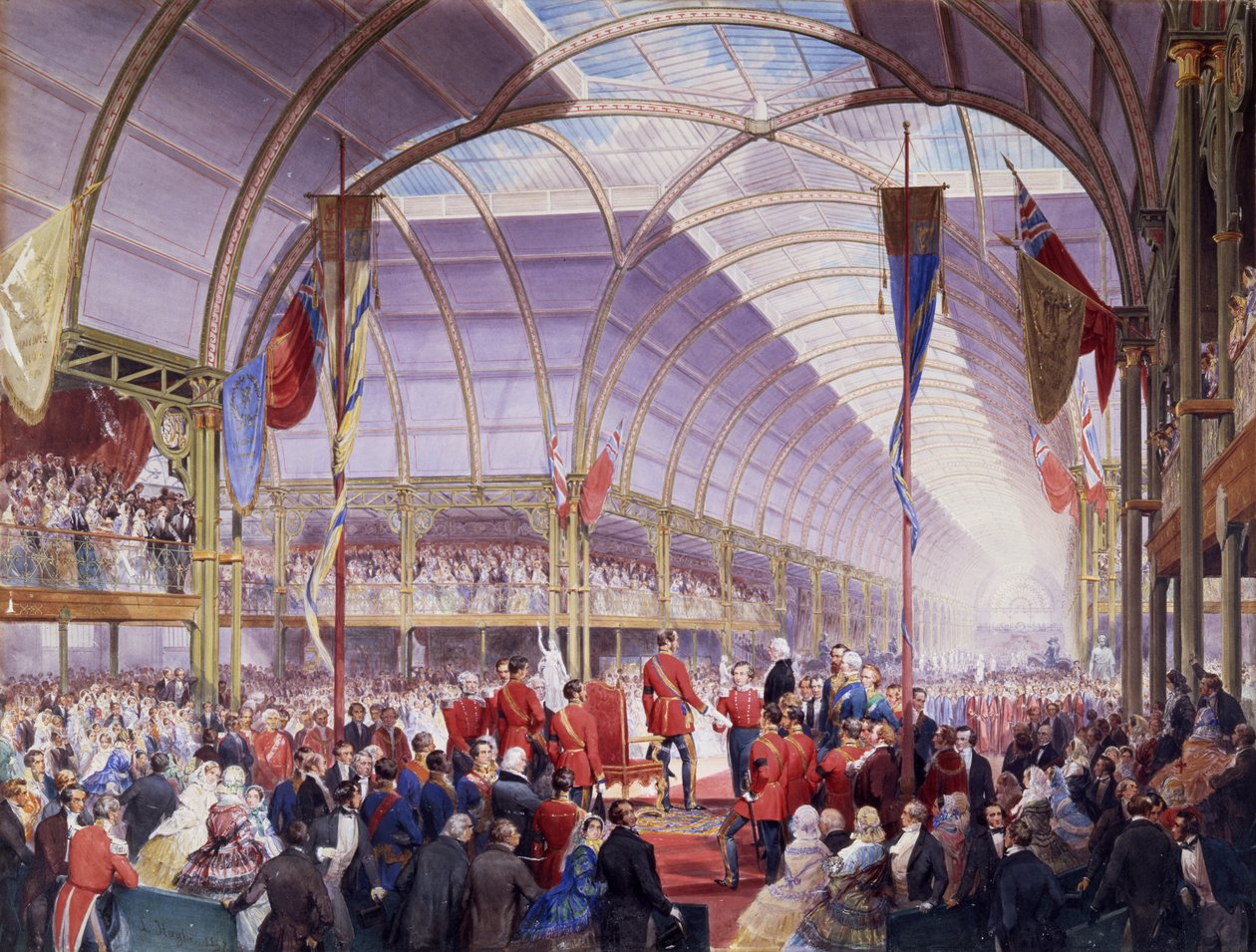 Sir Thomas Fairbairn overdrager adressen til prinsgemalen på Art Treasures Exhibition, Manchester, maj 1857 (blyant, akvarel og gouache på papir) af Louis Haghe