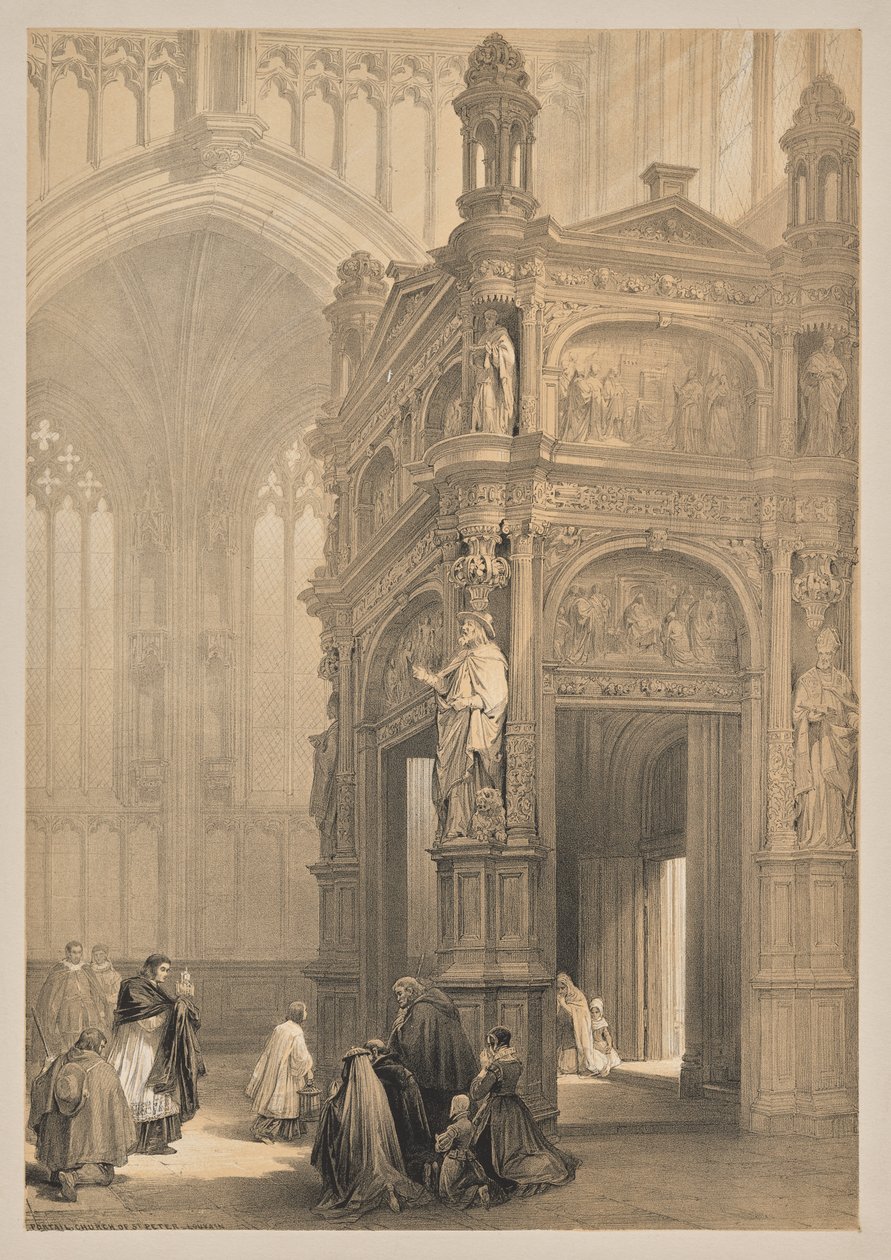Skitser i Belgien og Tyskland, anden serie: nr. 20 - Portail, St. Peterskirken, Louvain af Louis Haghe