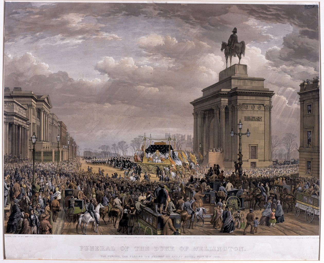 Hertugen af Wellingtons (1769-1852) begravelsesvogn passerer Archway ved Apsley House den 18. november 1852, 1853 af Louis Haghe