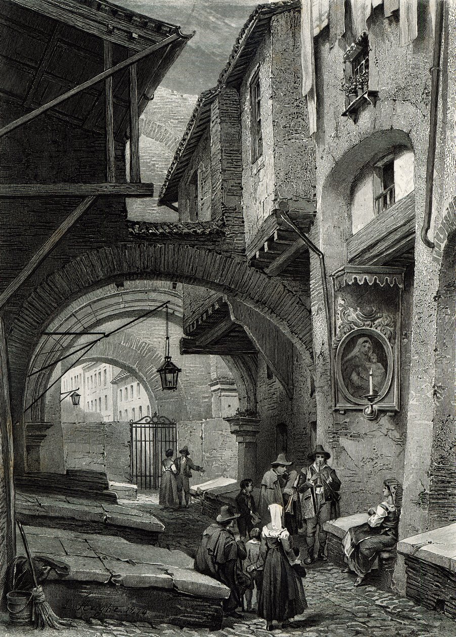 Ghettoen, Rom, indgraveret af S.V. Hunt, Cassell und Company, 1847 af Louis Haghe