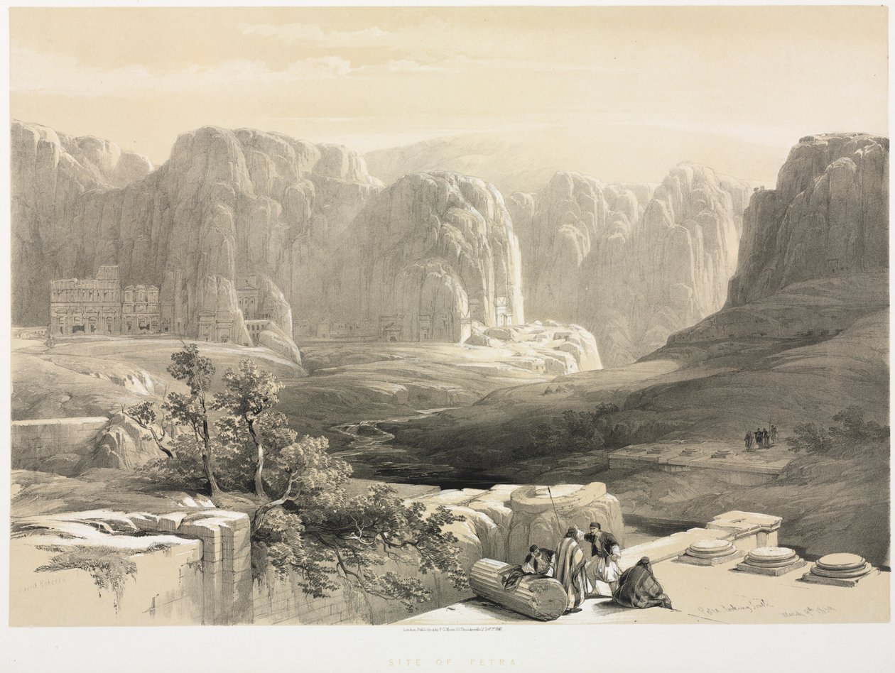 Det Hellige Land, Syrien, Idumea, Arabien, Egypten & Nubia Vol. III: Petra, ser mod syd, 1842. af Louis Haghe