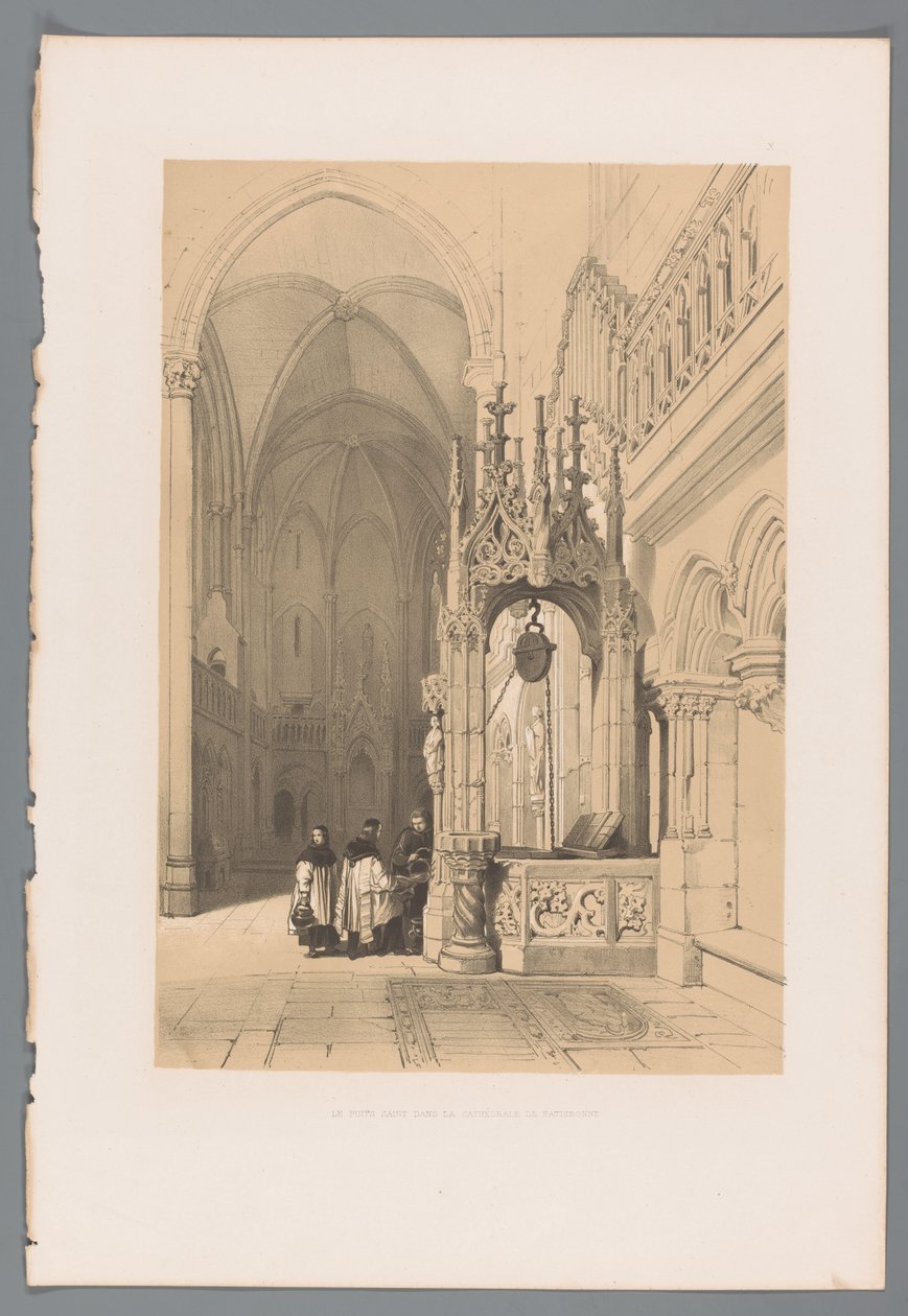 Vandfald i af Dom van Regensburg Den hellige brønd i katedralen i Regensburg (titel på objektet) af Louis Haghe