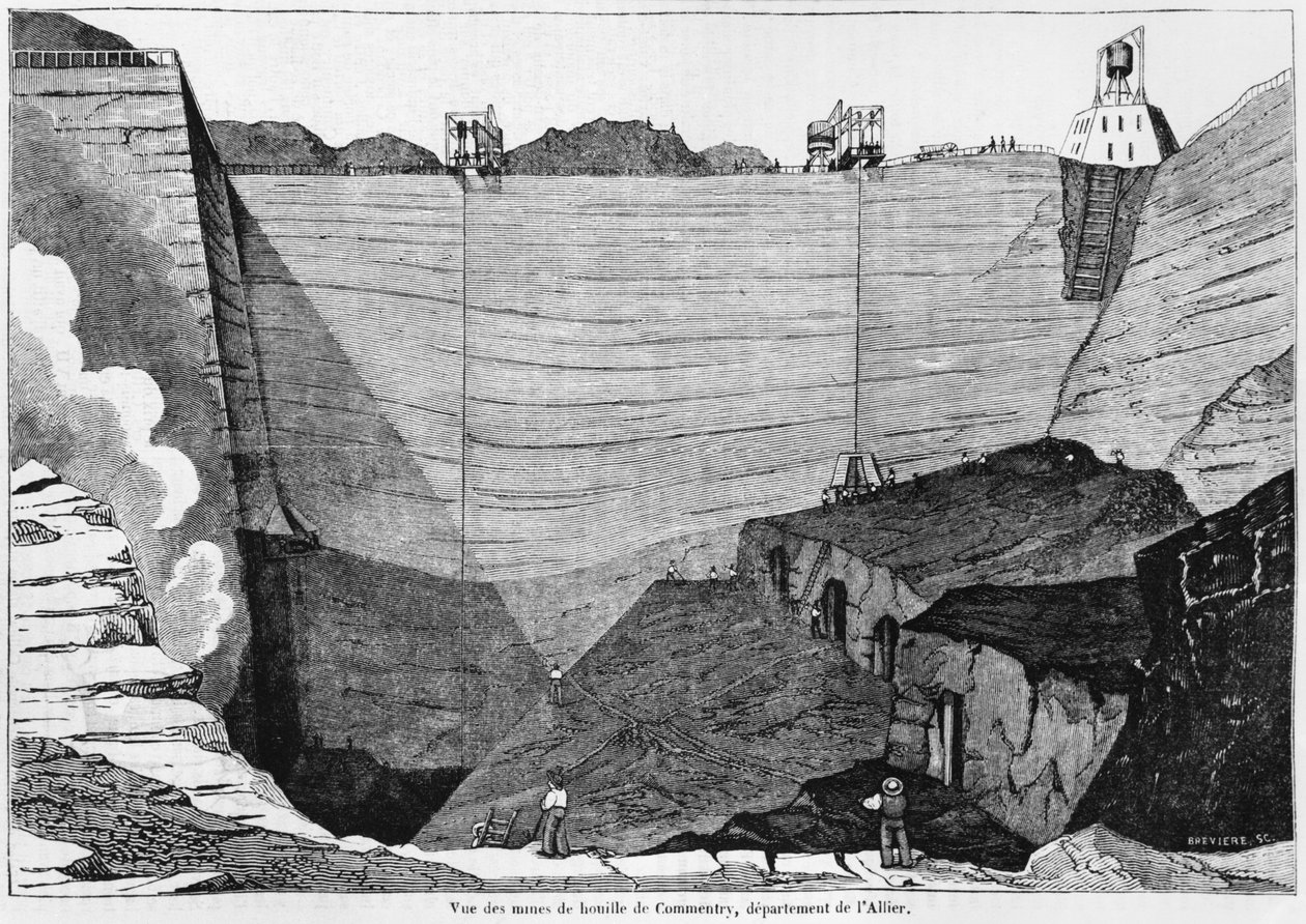 Kulminen i Commentry, illustration fra Le Magasin Pittoresque, 1835 (sort foto) af Louis Henri Brévière
