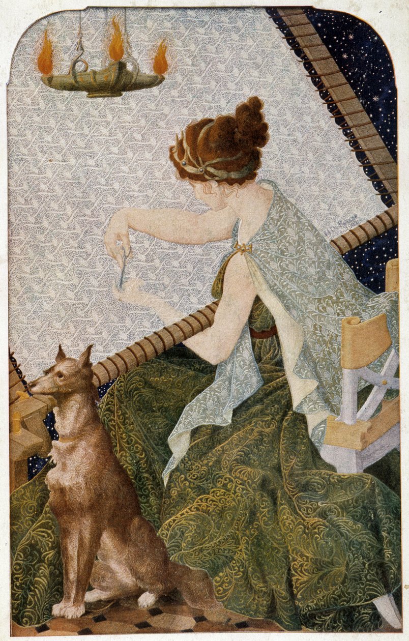 Penelope med gobelin - panel broderet af H. de Rudder af Louis Henri de Rudder